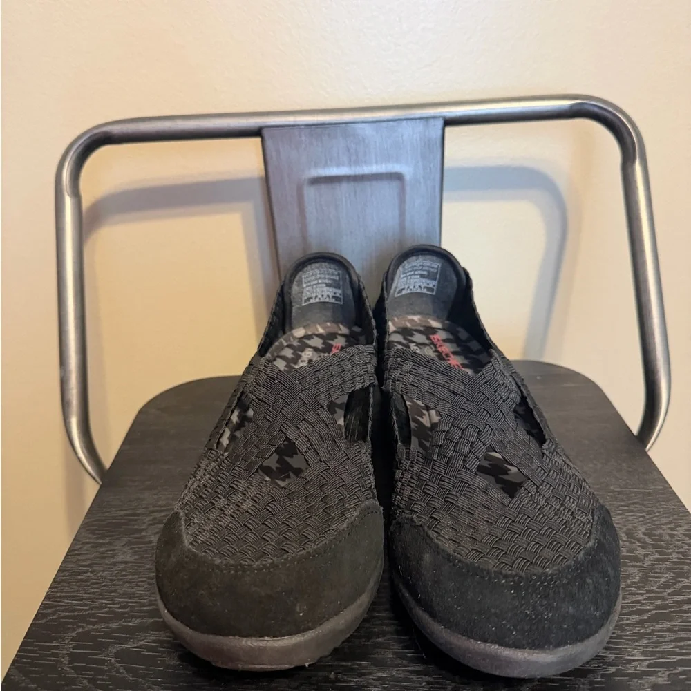 Skechers Woven Mary Jane Flats Black Stretch Comfort Shoes Women’s 7.5